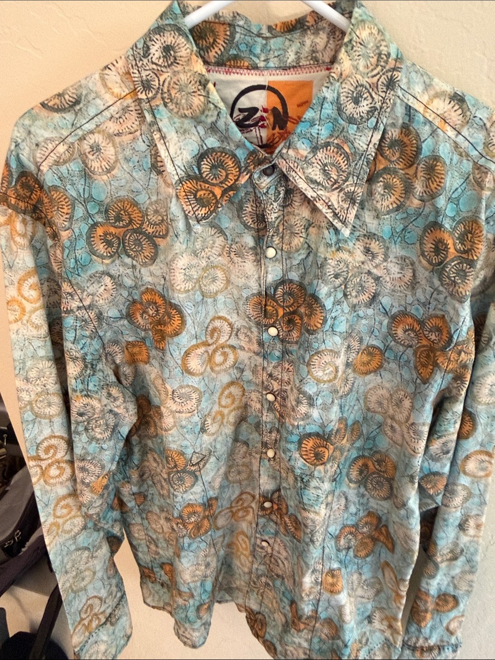 Robert Graham Teal and Gold Floral-Print Button-Down Shirt